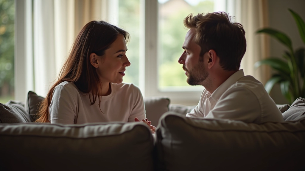 Couple having thoughtful conversation about finances
